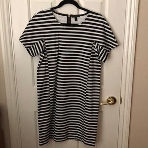 J crew black/white striped shirt sleeve dress